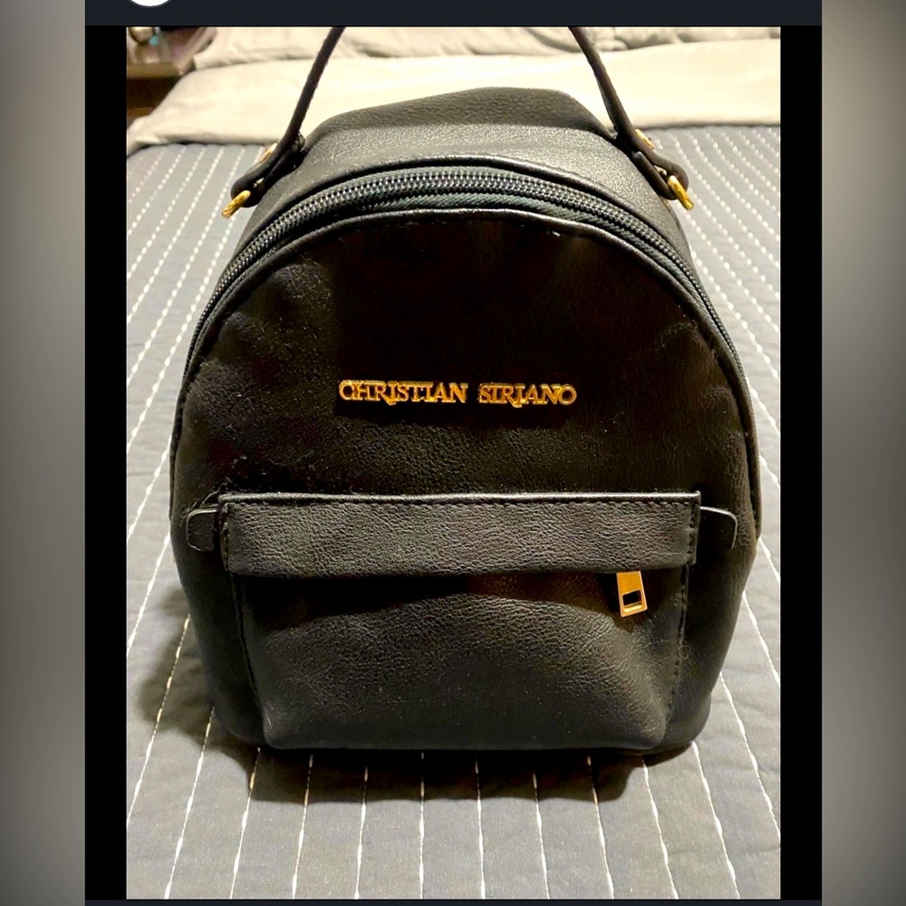Christian Siriano black and gold mini backpack